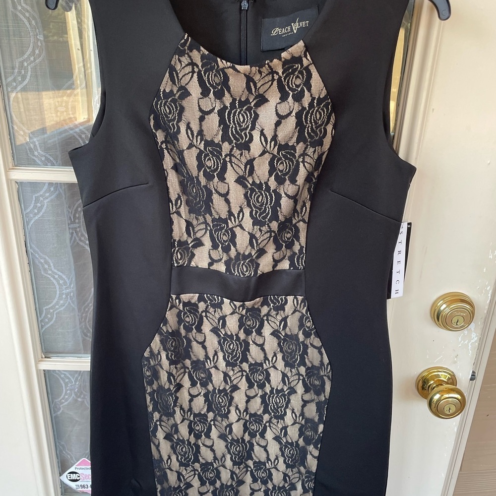 Peach Velvet New York Black & Nude Lace Sheath Dress Size 12 🖤 NWT Stretch